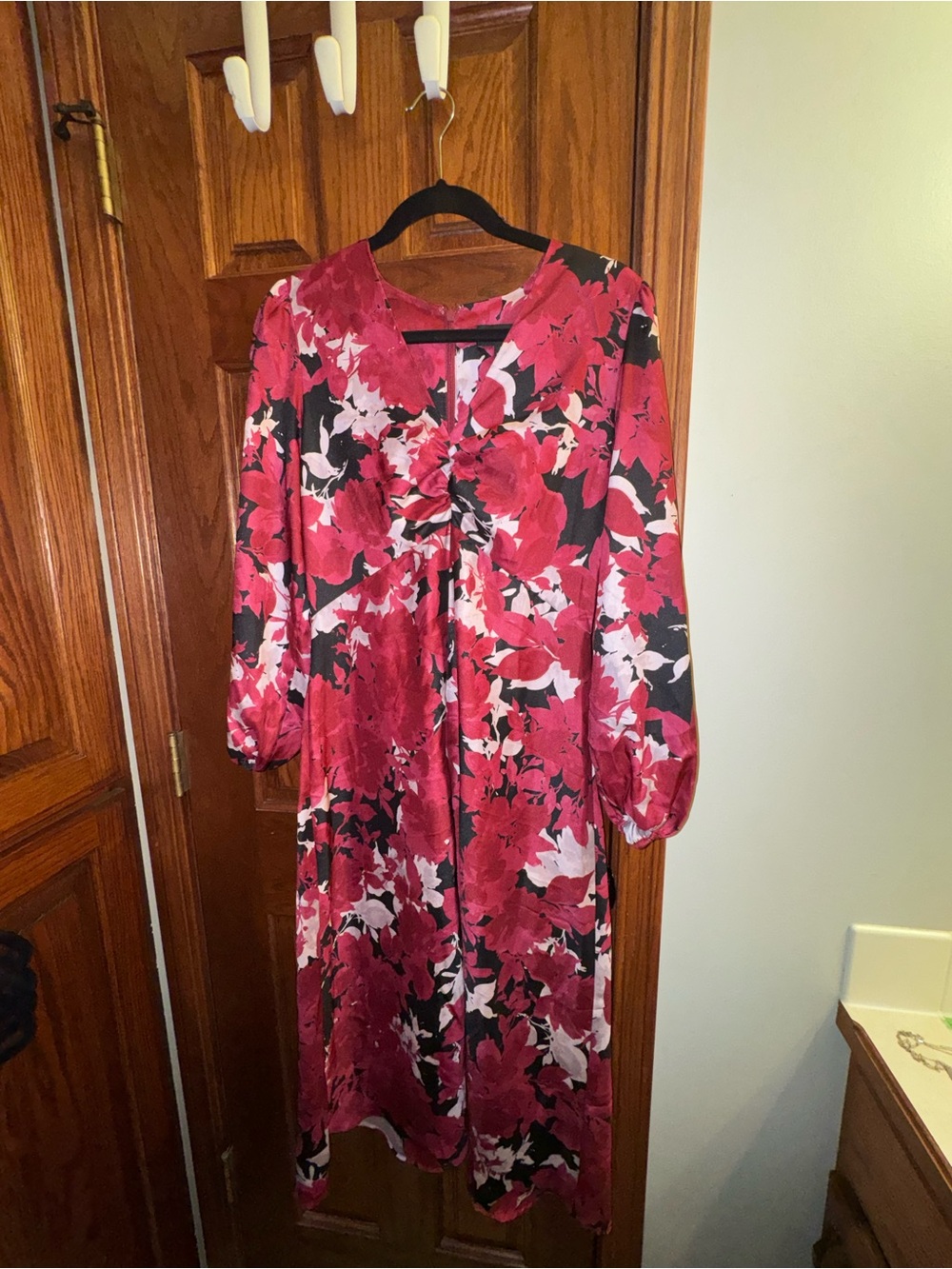 Banana Republic Red Floral Long Sleeve Midi Dress